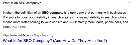 一番上の「What is SEO company?」をクリックした際の表示